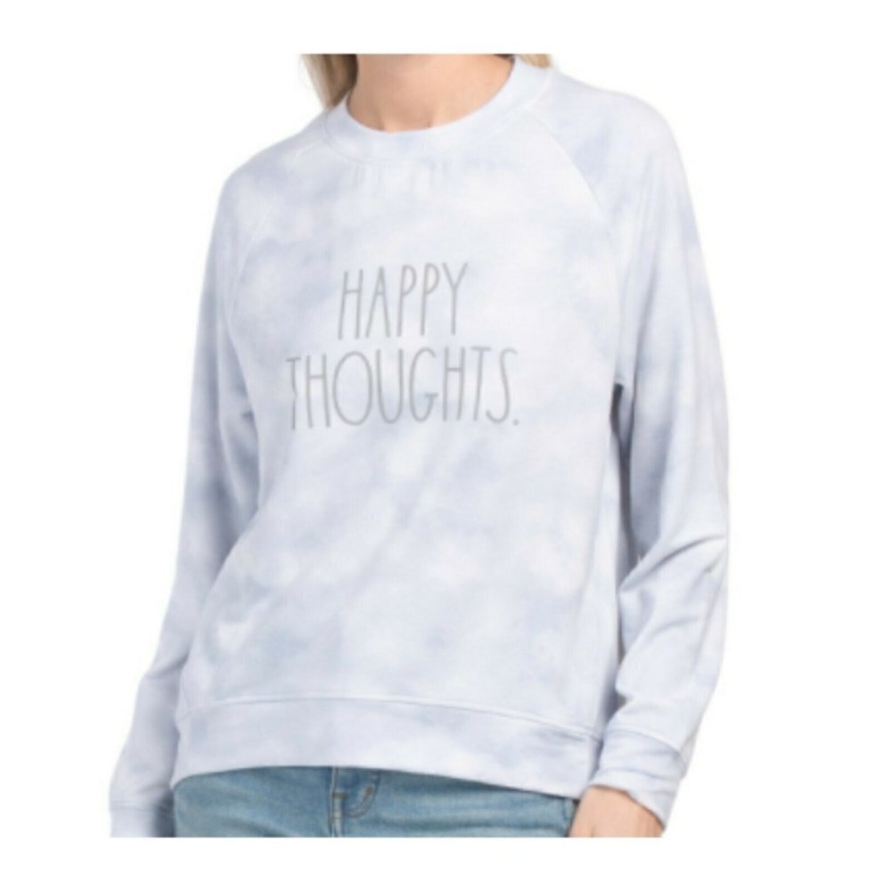 NWT Rae Dunn Sweatshirt Happy Thoughts Graphic Pullover Sweater Tie-Dye XS